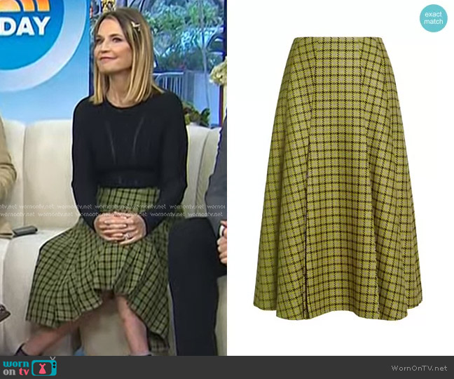 Emilia Wickstead Kenzie Houndstooth Midi-Skirt in Green Houndstooth worn by Savannah Guthrie on Today