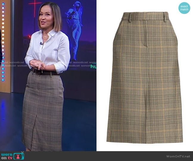 Co Glen Plaid Pencil Skirt worn by Eva Pilgrim on Good Morning America