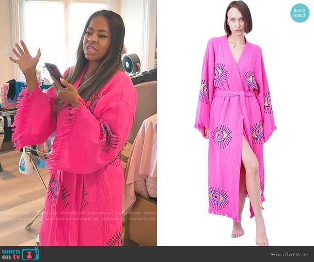 Bodho at Amazon Evil Eye kimono Robe in Pink worn by Mary Cosby on The Real Housewives of Salt Lake City