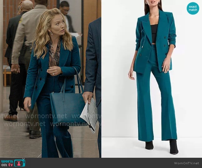 Express Peak Lapel Double Breasted Blazer in Venetian Teal worn by Lorna Crane (Becki Newton) on The Lincoln Lawyer