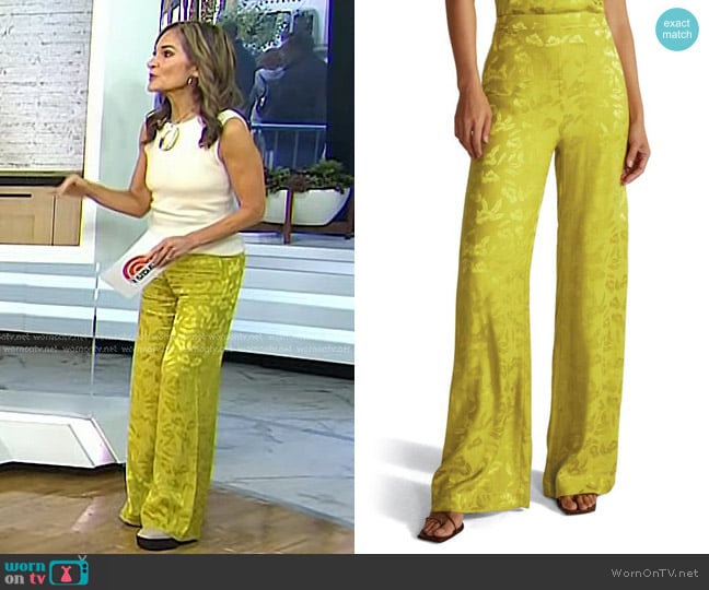 Favorite Daughter The Friday Floral Jacquard Wide Leg Pants in Persephone worn by Joy Bauer on Today