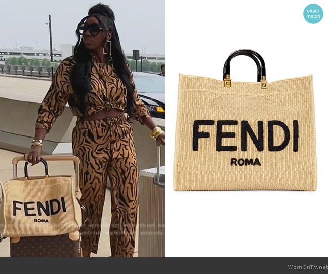 Fendi Sunshine Raffia Tote Bag worn by Mia Thornton on The Real Housewives of Potomac