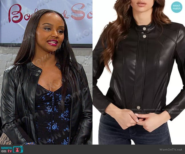 Guess Fiammetta Water Resistant Moto Jacket worn by Chanel Dupree (Raven Bowens) on Days of our Lives