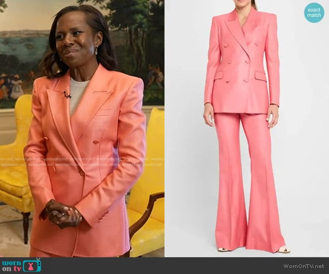 Gabriela Hearst Gavin Blazer Jacket and Rhein Wide-Leg Pants worn by Deborah Roberts on Good Morning America