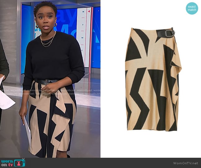 Lauren Ralph Lauren Geo Print Faux Wrap Skirt worn by Zinhle Essamuah on NBC News Daily