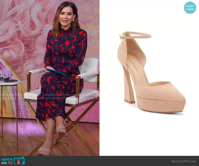 Gianvito Rossi Vertigo 85MM Suede Platform Pumps worn by Rebecca Jarvis on Good Morning America