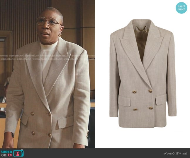 Golden Goose Rear Slit Double-breasted Dinner Jacket in Natural worn by Henrietta Wilson (Aisha Hinds) on 9-1-1