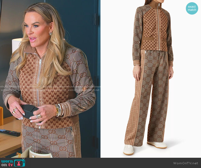 Gucci G Rhombus Zip-up Jacket and Wide-leg Trousers worn by Heather Gay on The Real Housewives of Salt Lake City