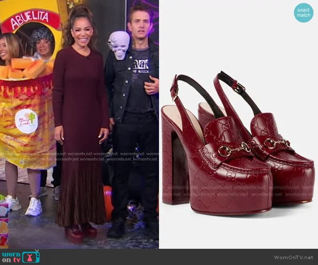 Gucci Horsebit GG debossed leather loafer pumps worn by Sunny Hostin on Good Morning America