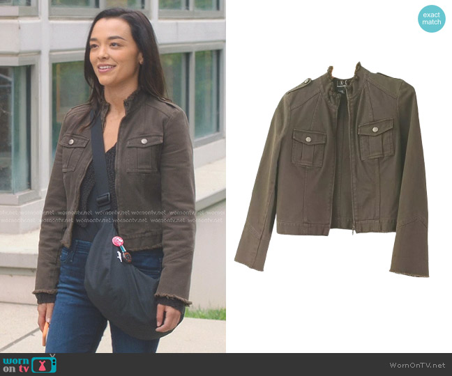 INC International Concepts Raw Henm Zip-Up Jacket worn by Mika Yasuda (Midori Francis) on Greys Anatomy