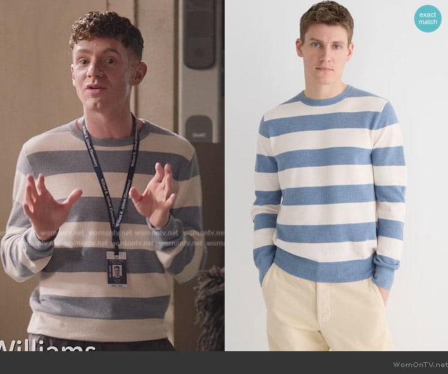 J. Crew Cotton pique-stitch sweater in stripe worn by Jacob Hill (Chris Perfetti) on Abbott Elementary