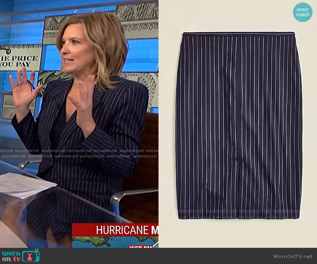 J. Crew Pencil knee-length skirt in navy pinstripe Italian wool blend worn by Cristine Romans on NBC News Daily