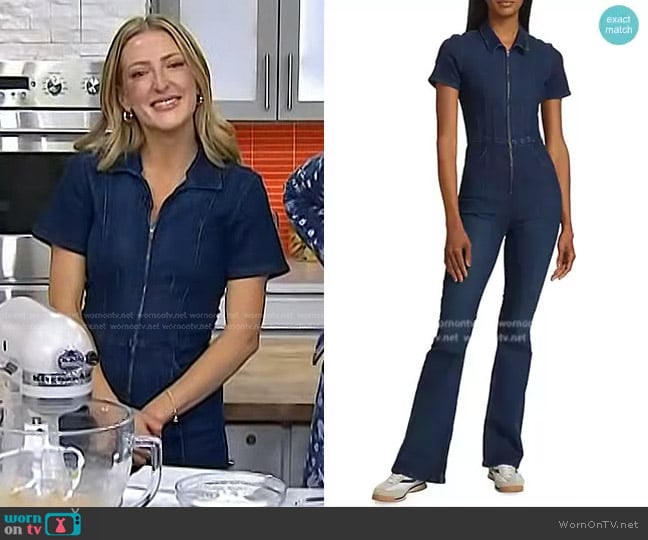 Free People Jayde Denim Flared Leg Jumpsuit worn by Sarah Fennel on Today