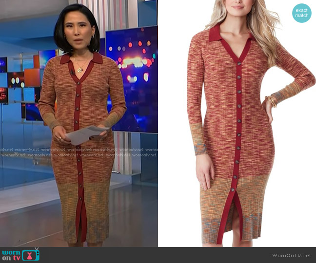 Jessica Simpson Livvy Ribbed Button-Front Bodycon Midi Dress worn by Vicky Nguyen on NBC News Daily