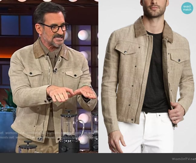 John Varvatos Linen Jacket With Leather Collar worn by Lawrence Zarian on The Kelly Clarkson Show