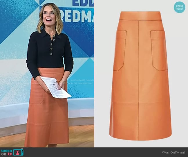 Joseph Blomfield Paneled Leather Midi Skirt worn by Savannah Guthrie on Today