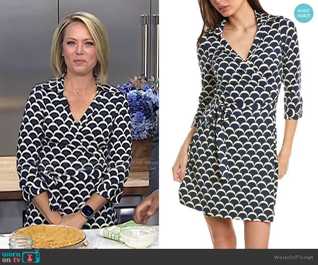 Julie Brown Wrap Dress in Navy Sea Scallop worn by Dylan Dreyer on Today