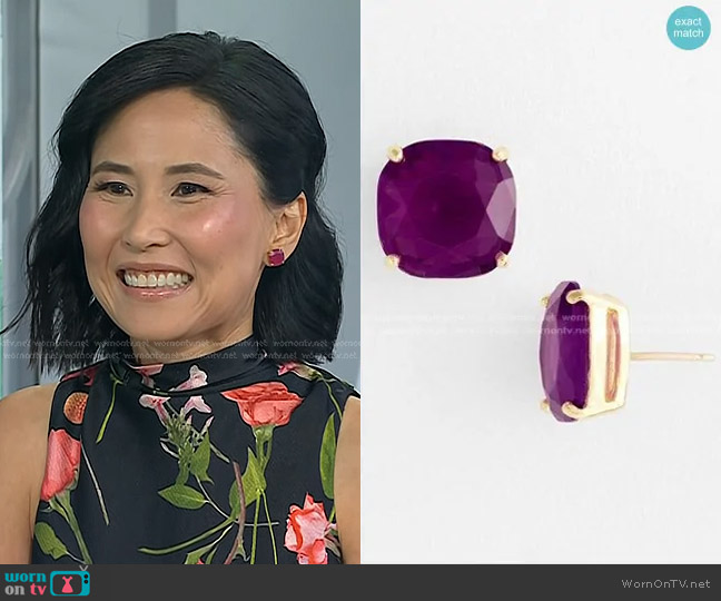 Kate Spade mall Square Semiprecious Stone Stud Earrings worn by Vicky Nguyen on Today