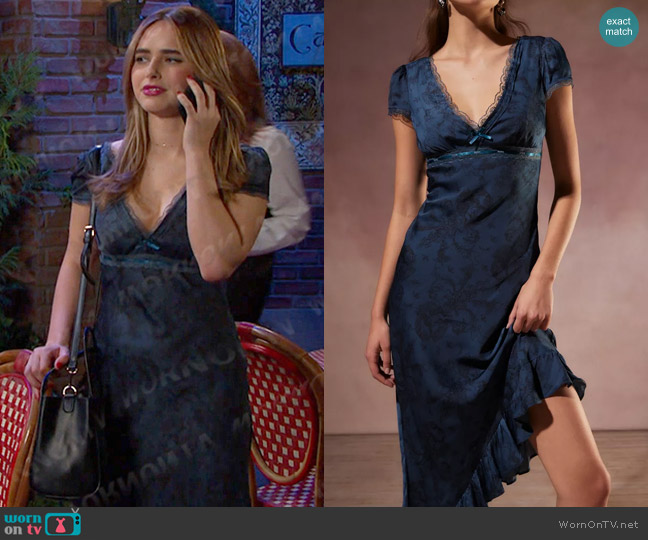 Kimchi Blue Cora Lace-Trim Asymmetrical Midi Dress worn by Holly Jonas (Ashley Puzemis) on Days of our Lives