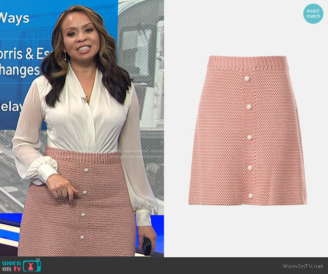 Adam Lippes Collective Knit Button Front Mini Skirt in Poppy Tweed worn by Adelle Caballero on Today