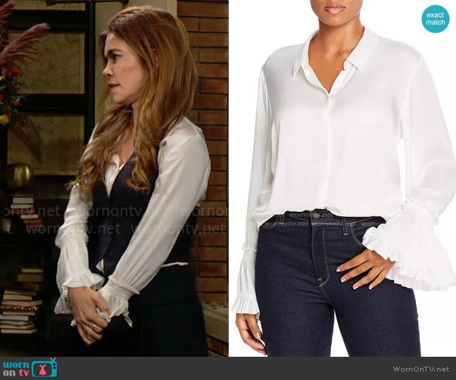 Kobi Halperin Hana Blouse worn by Victoria Newman (Amelia Heinle) on The Young and the Restless