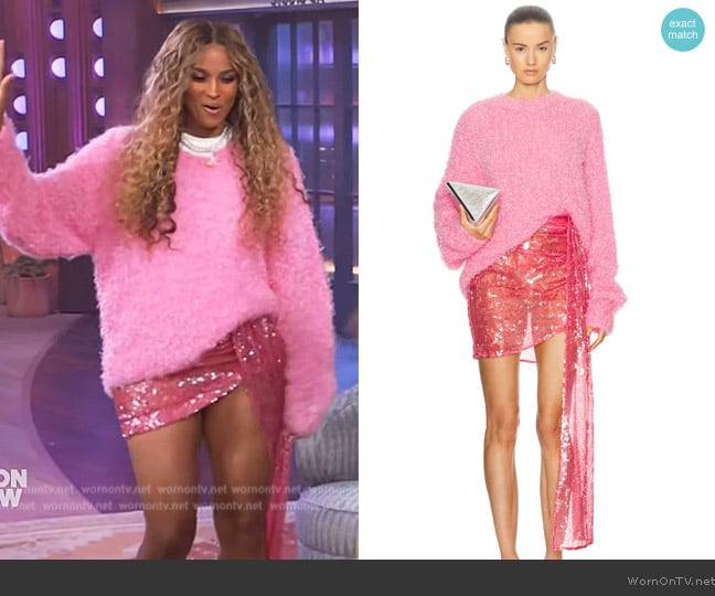 LaPointe Textured Mohair Long Sleeve Crewneck Pullover Sweater worn by Ciara on The Kelly Clarkson Show