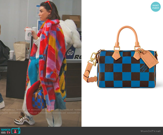 Louis Vuitton Speedy 25 Bandoulière Damier in Pop Blue worn by Bronwyn Newport on The Real Housewives of Salt Lake City