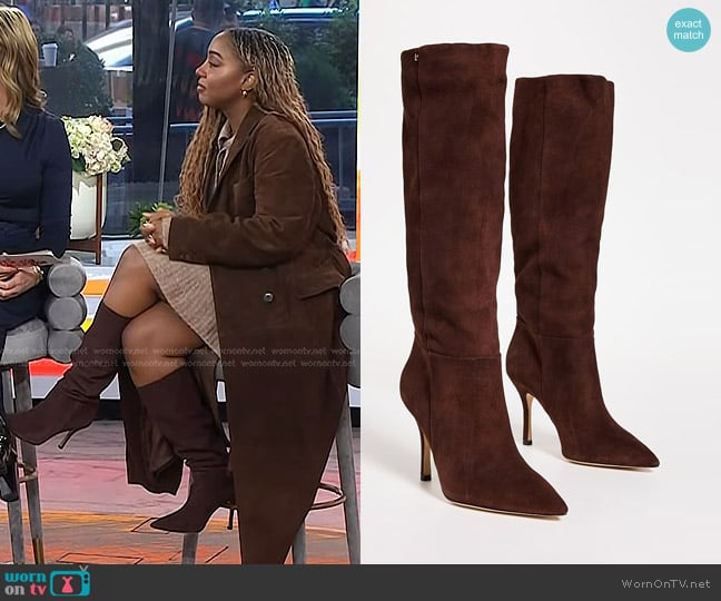 Larroude Kate Boots in Brown worn by Lindsay Peoples on Today