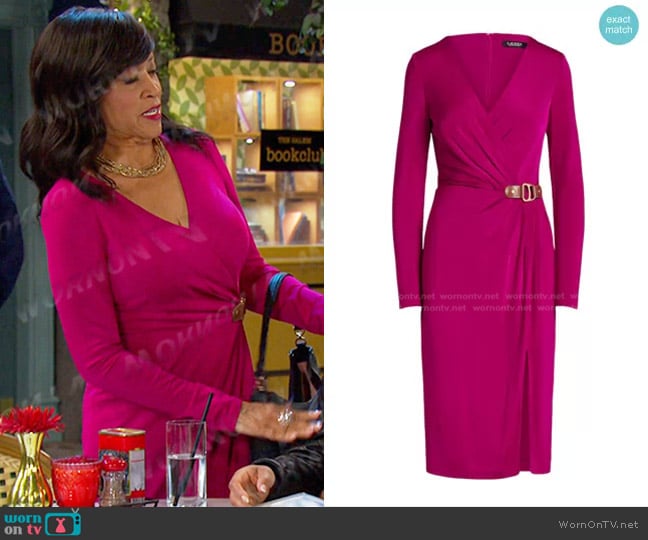 Lauren Ralph Lauren Buckle-Trim Jersey Cocktail Dress worn by Paulina Price (Jackée Harry) on Days of our Lives