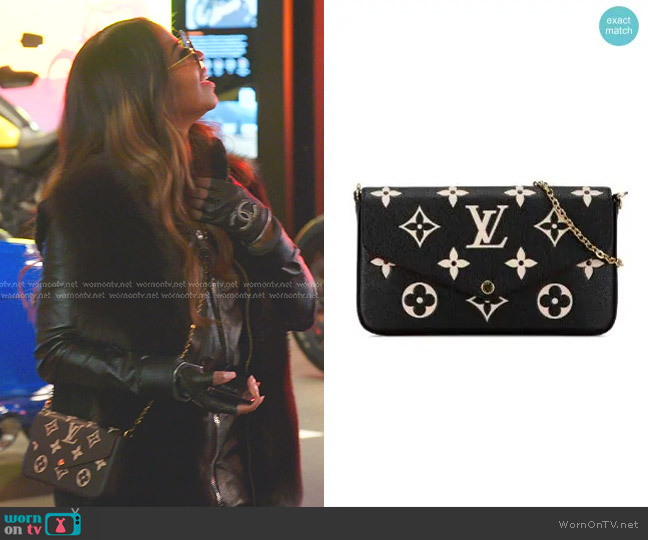 Louis Vuitton Félicie Pochette in Black/Beige worn by Mary Cosby on The Real Housewives of Salt Lake City