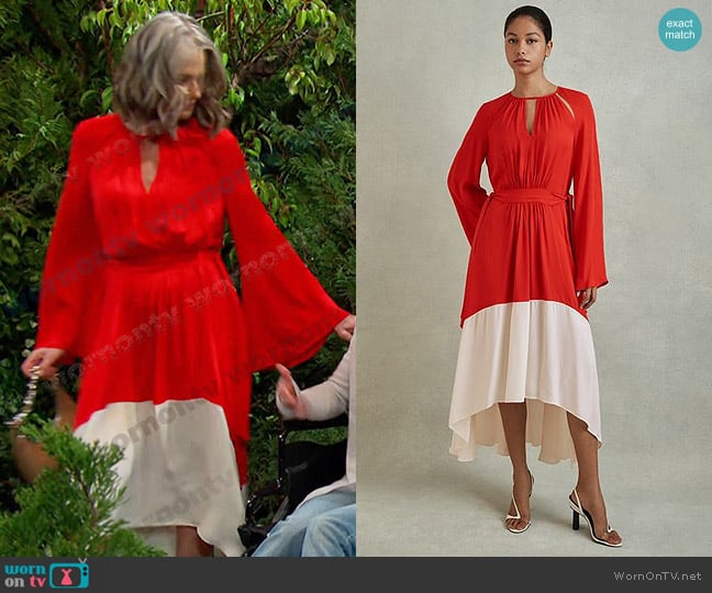 Reiss Luella Colorblock Dress in Red/ Cream worn by Fiona Cook (Serena Scott Thomas) on Days of our Lives