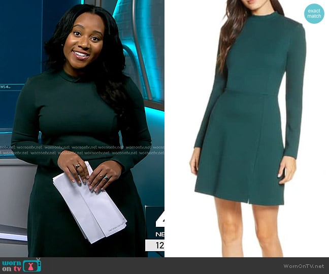 French Connection Lula Knit Minidress in Bayou Green worn by Kay Angrum on NBC News Daily