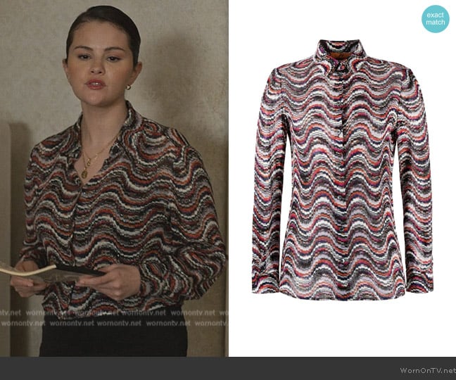 Missoni wavy-jacquard button-up shirt worn by Mabel Mora (Selena Gomez) on Only Murders in the Building