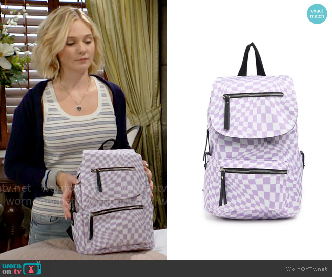 Madden Girl Proper Flap Nylon Backpack In Purple Multi worn by Lucy Romalotti (Lily Brooks O’ Briant) on The Young and the Restless