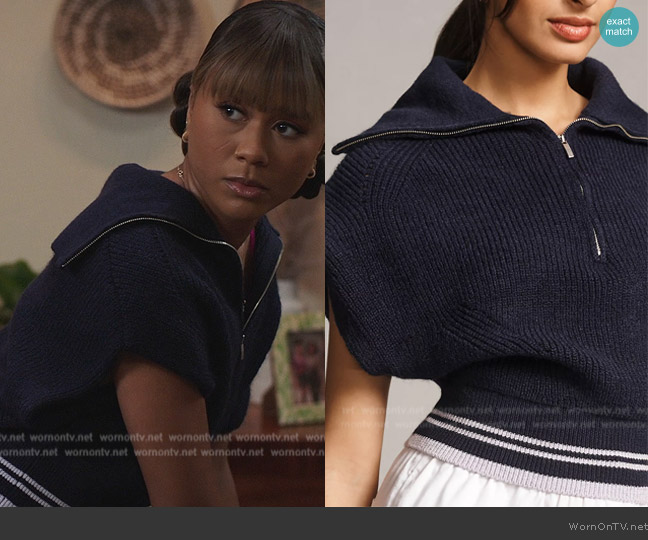 Maeve Quarter-Zip Sweater Tee worn by Keisha (Netta Walker) on All American Homecoming