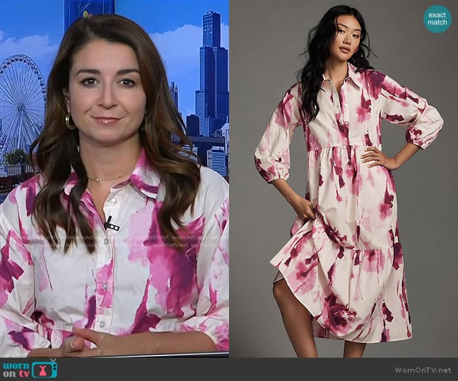 Maeve The Bettina Tiered Shirt Dress in Purple worn by Maura Barrett on NBC News Daily