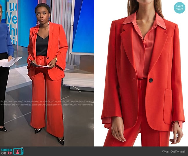 Reiss Maia Blazer in Coral worn by Zinhle Essamuah on NBC News Daily