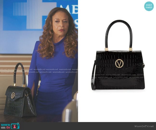 Valentino by Mario Valentino Melanie Croc-Embossed Leather Top Handle Bag worn by Catherine Avery (Debbie Allen) on Greys Anatomy