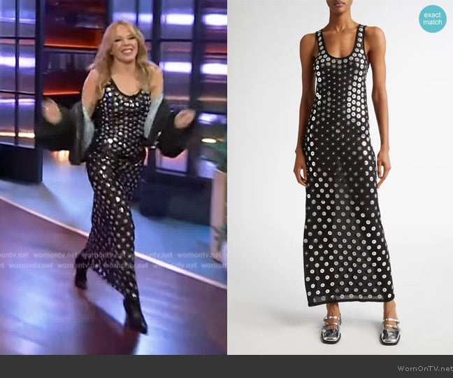 Rabanne Metal Disc Polka Dot Fitted Jersey Dress worn by Kylie Minogue on The Kelly Clarkson Show