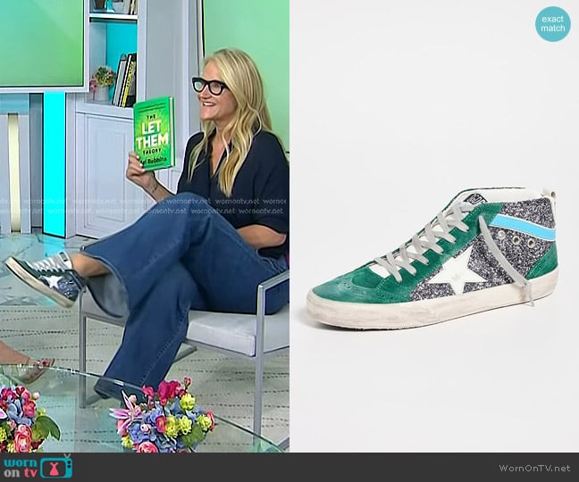 Golden Goose Mid Star Glitter Upper Suede Wave Sneakers worn by Mel Robbins on Today