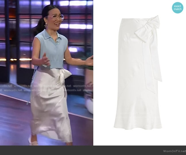 Simone Rocha Spiral Bow-Detailed Silk Midi Skirt worn by Ali Wong on The Kelly Clarkson Show