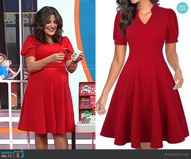 Mokayee at Amazon Short Puff Sleeve Fit and Flare Dress worn by Adrianna Barrionuevo Brach on Today