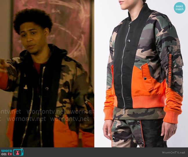 Mostly Heart Rarely Seen Jungle bomber jacket worn by Victor Aguilar (Rhenzy Feliz) on The Penguin