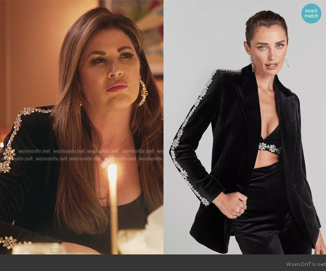 Nadine Merabi Davina Velvet Blazer worn by Emily Simpson on The Real Housewives of Orange County