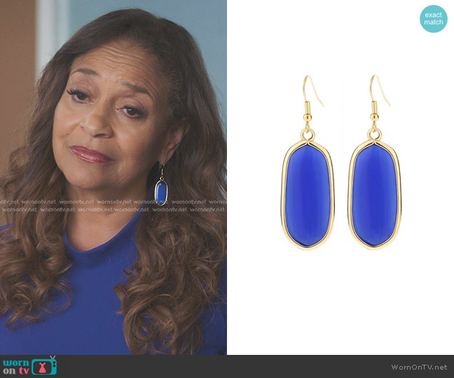 BaubleStar Natural Crystal Healing Stone Drop Dangle Earrings in Blue worn by Catherine Avery (Debbie Allen) on Greys Anatomy