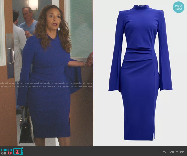  Nefeli Ruched Mock-Neck Bodycon Midi Dress Chiara Boni La Petite Robe worn by Catherine Avery (Debbie Allen) on Greys Anatomy