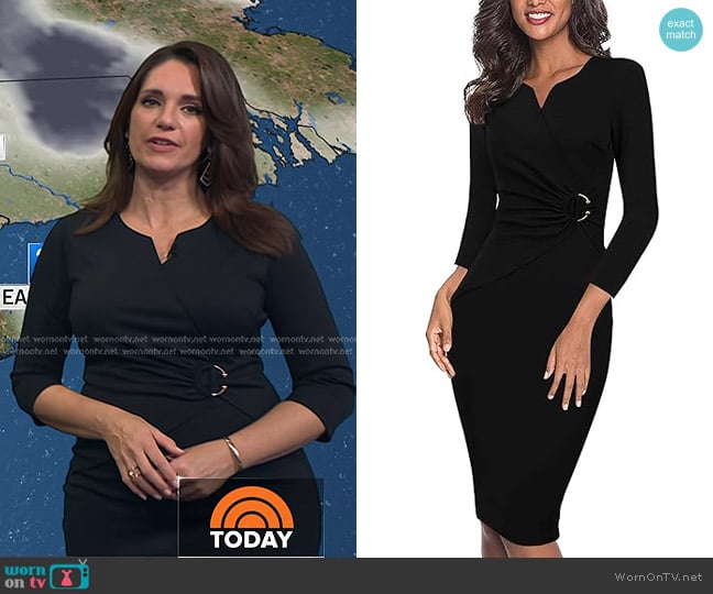 VFSHOW at Amazon Notch V Neck Ruched Sheath Dress in Black worn by Maria Larosa on Today