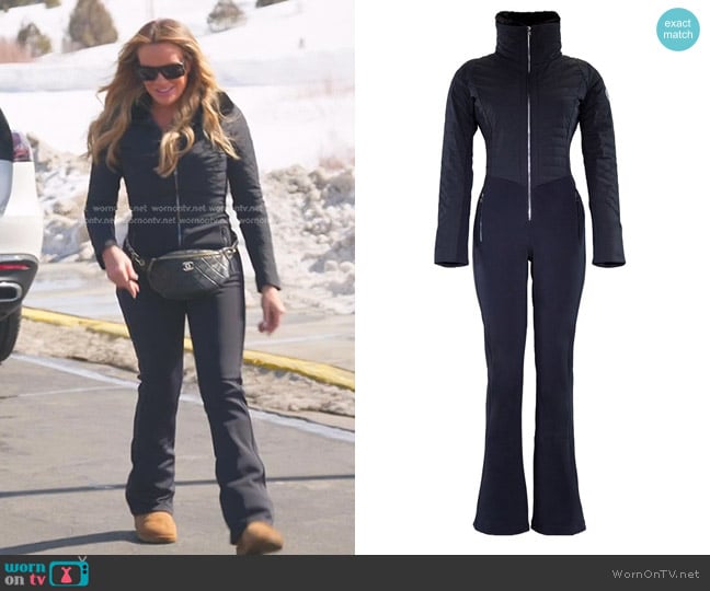 Obermeyer Katze Color Block Down Ski Suit in Black worn by Heather Gay on The Real Housewives of Salt Lake City