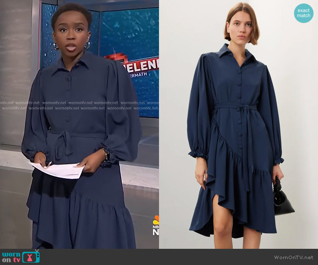 Osman Yousefzada Collective Twill Ruffle Dress worn by Zinhle Essamuah on NBC News Daily