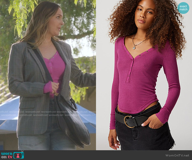 Out From Under Snap Henley Top in Berry worn by Jo Wilson (Camilla Luddington) on Greys Anatomy